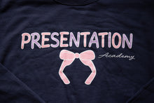 Load image into Gallery viewer, Navy blue shirt with &#39;PRESENTATION Academy&#39; text and pink bow.