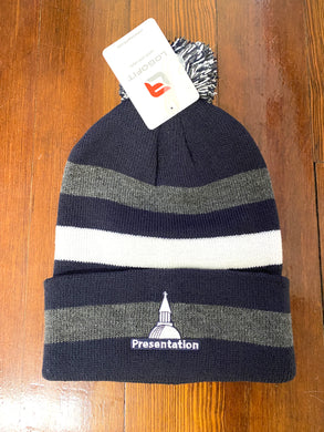 Knit hat | Primetime striped with pom